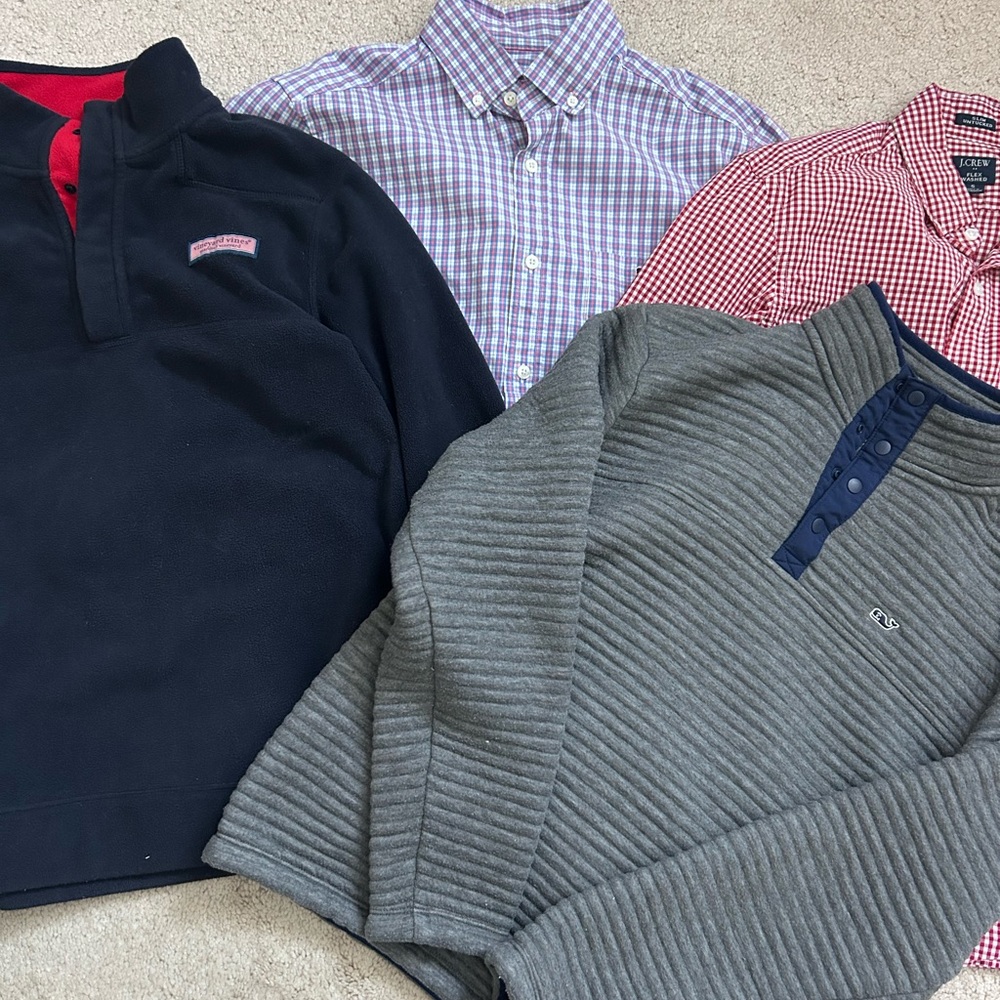 Vineyard Vines Blue and Red 1/4 snap fleeces and Burton down shirts